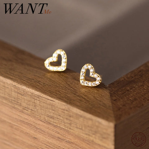 WANTME 925 Sterling Silver Cute Love Heart Mini Stud Earrings for Baby Women Fashion Sweet Girl Piercing Birthday Jewelry Gift