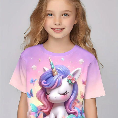 Children Clothing Girls Enchanting 3d Fairy Print Short Sleeve T Shirt Tops Comfortable Crew Neck Casual Tees Kids Girl Clothes