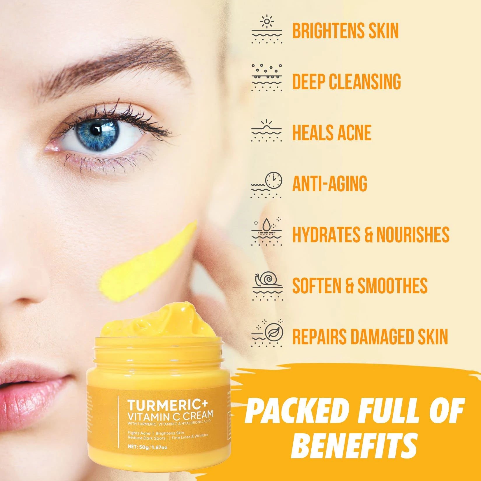 Turmeric Vitamin C Face Cream Acne Treatment Dark Spots Removal Moisturizing Brightening Whitening Cream Skin Lightening Care