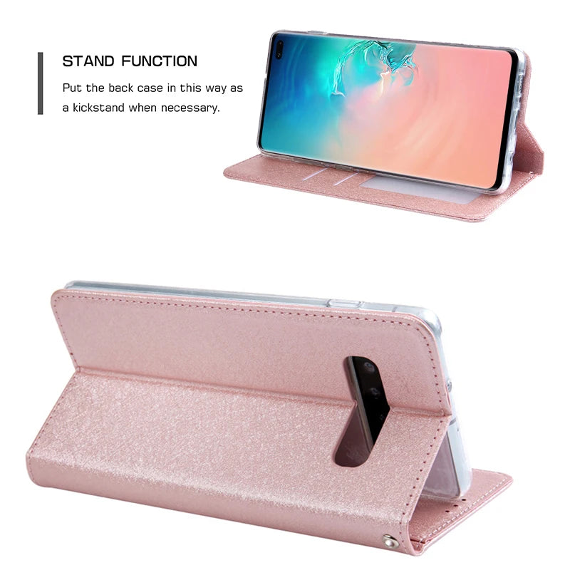 Silk Pattern Leather Case For Samsung Galaxy S23 S22 S21 S20 FE S10 S9 S8 Ultra Note 10 Plus 9 8 PU Flip Wallet Magnetic Cover