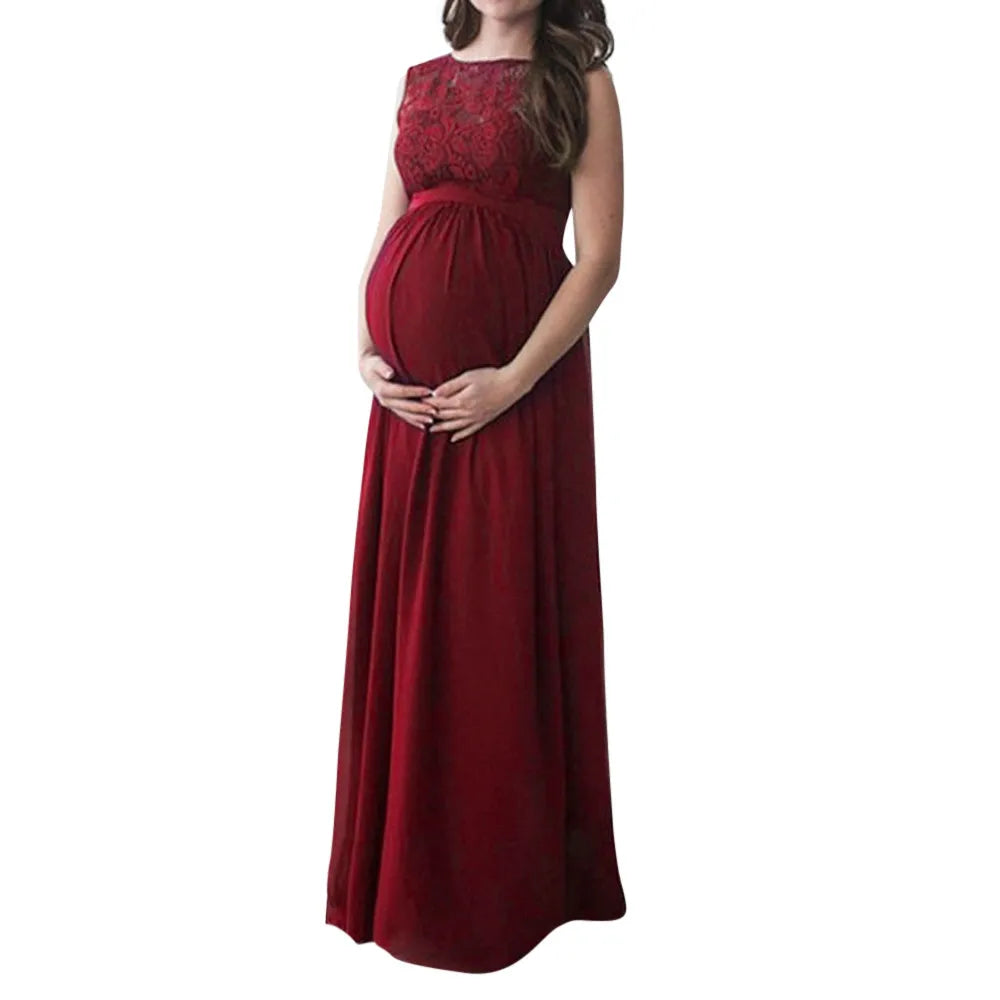 Pregnant Women Lace Long Maxi Dress Maternity Gown Photography Props Clothes Casual Dresses