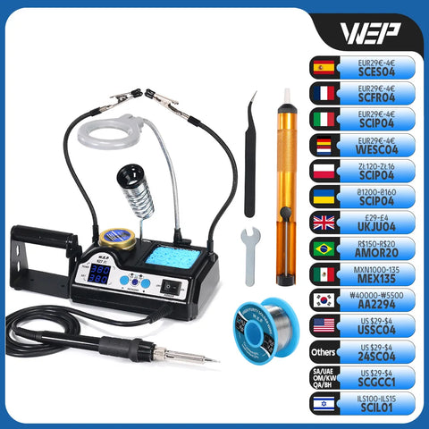 WEP 927 Clips Tin Soldering Iron with Optional Magnifier Lamp Digital Display Electric Soldering iron Kit Set Soldering Station