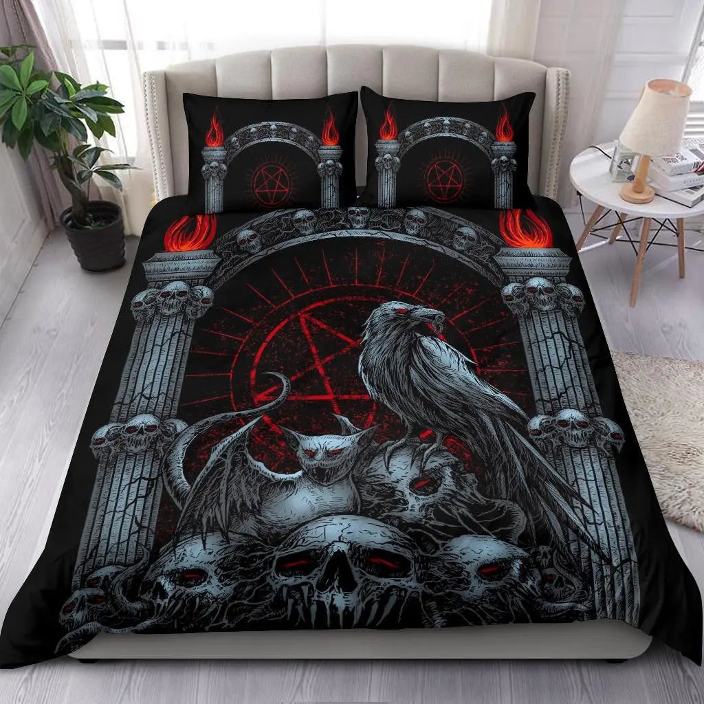 Skull Skeleton Satanic Goat Skull Duvet Cover Set