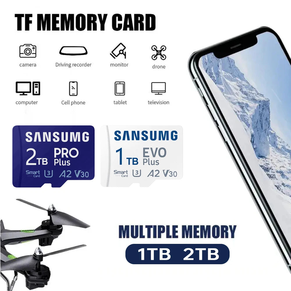 SANSUMG Micro TF SD Card U3 High Speed 1TB SD Card A2 TF Card 2TB Memory Card 64GB For Camera Phone UAV Free Shipping SD Adapter