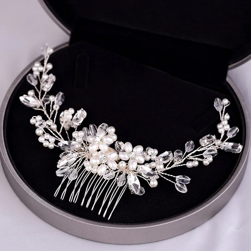 Crystal Rhinestone Flower Pearl Hair Comb Bridal Headband Tiara Hairpin Party Wedding Bridal Hair Accessories Jewelry