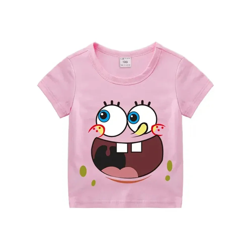 Cartoon Anime Baby Girls SpongeBob SquarePants Children's Top T-shirt Short Sleeved Boys Short Sleeved T-shirt Quick Drying