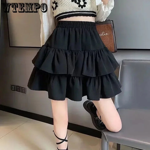 Women Cute Pleated Puffy Skirt Elastic Waist