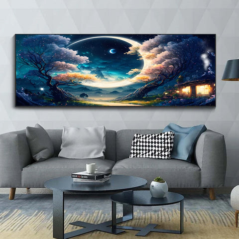 DIY Large Diamond Painting, 5D, Cross Stitch, Wall Art, Moon, Full Round Drill, Embroidery for Home Decor, Landscape