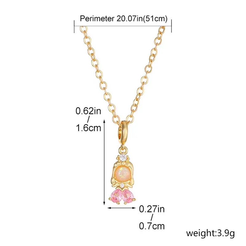 Luxury Zircon Beautiful Princess Pendant Necklace for Women Copper Gold Plated Link Chain Mermaid Fishtail Necklace Jewelry