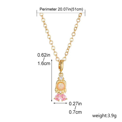 Luxury Zircon Beautiful Princess Pendant Necklace for Women Copper Gold Plated Link Chain Mermaid Fishtail Necklace Jewelry