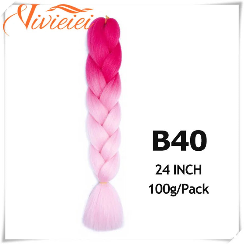 VIVIEIEI Synthetic Braiding Hair 24 Inch Jumbo Braid Ombre Jumbo Hair Extension for Women DIY Hair Braids Purple Pink Yellow Red