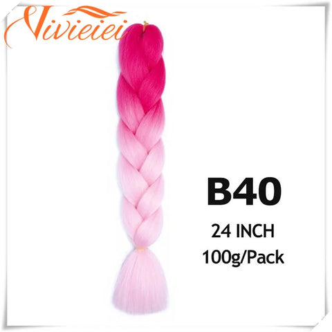 VIVIEIEI Synthetic Braiding Hair 24 Inch Jumbo Braid Ombre Jumbo Hair Extension for Women DIY Hair Braids Purple Pink Yellow Red