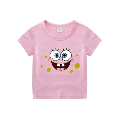 Cartoon Anime Baby Girls SpongeBob SquarePants Children's Top T-shirt Short Sleeved Boys Short Sleeved T-shirt Quick Drying