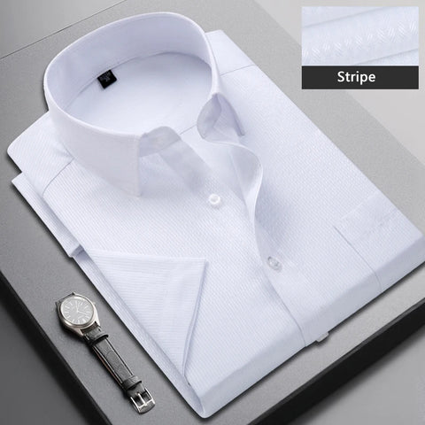 Summer Short-sleeved Men's Stripe Shirt Slim Business Classic Lapel Fashion Male Formal Work Shirt Brand Clothing M-5XL