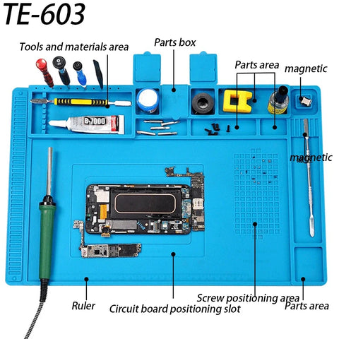 Magnetic Mat Silicone Work Mat Soldering Station Mat Heat Resistant 932°F Anti-Static for Electronic Phone Laptop Watch Repair