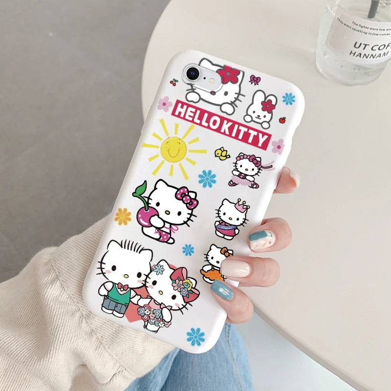 Phone Case for For Apple iphone 6 7 8 Plus SE 2022 Girls Anti-drop Cartoon Cinnamoroll Kuromi Hello Kitty Silicone Printed Cover