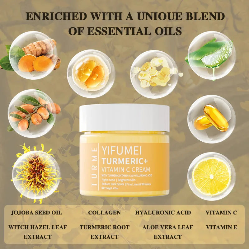 Turmeric Vitamin C Face Cream Acne Treatment Dark Spots Removal Moisturizing Brightening Whitening Cream Skin Lightening Care