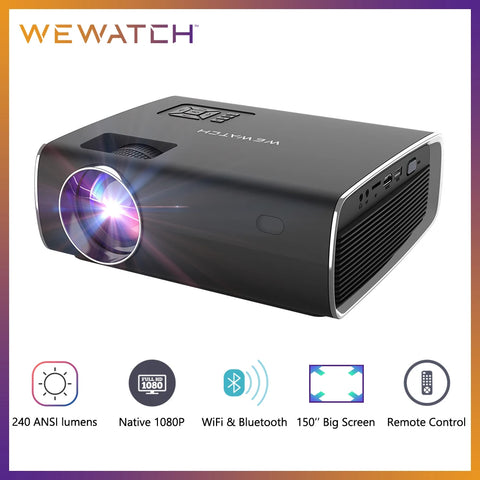 WEWATCH V56 Native 1080P Full HD Movie Projector WiFi Bluetooth Built-in Speaker Video Projector for Outdoor Movies Home Cinema