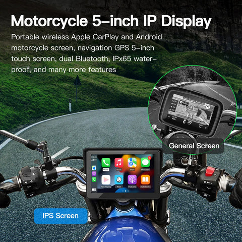 CARABC 5 Inch Motorcycle CarPlay  Portable Navigation  GPS Waterproof Display Wireless CarPlay Android Auto IPX7 Driving reco