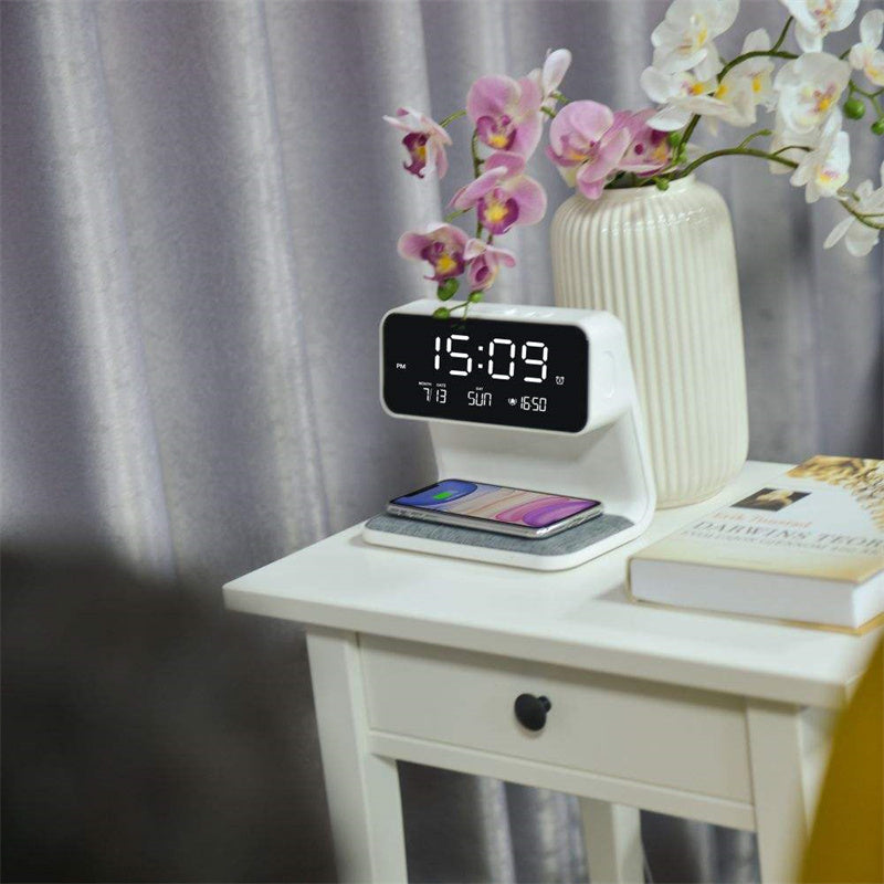 Wireless Charging LCD Screen Alarm Clock  Wireless Phone Charger