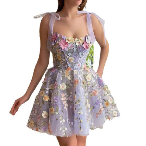 Women's Fashion Three-dimensional Flower Embroidered Sheath Sling Dress - Nuri Shopping