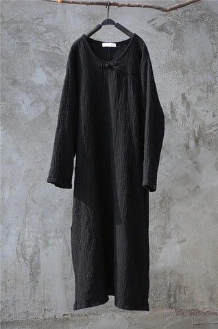 Artistic Retro Chinese-style Loose Zen Cotton Linen Dress Robe - Nuri Shopping