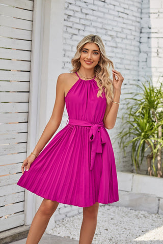 Halter Strapless Dresses For Women Solid Pleated Skirt Summer Beach Sundress - Nuri Shopping