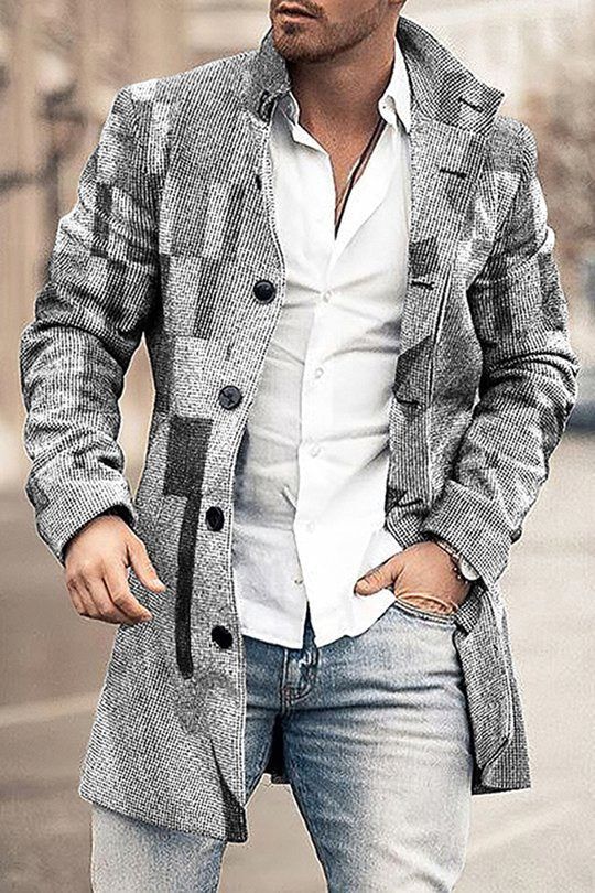 Woolen Printed Men's Coat Fashion Mid-length Trench Coat