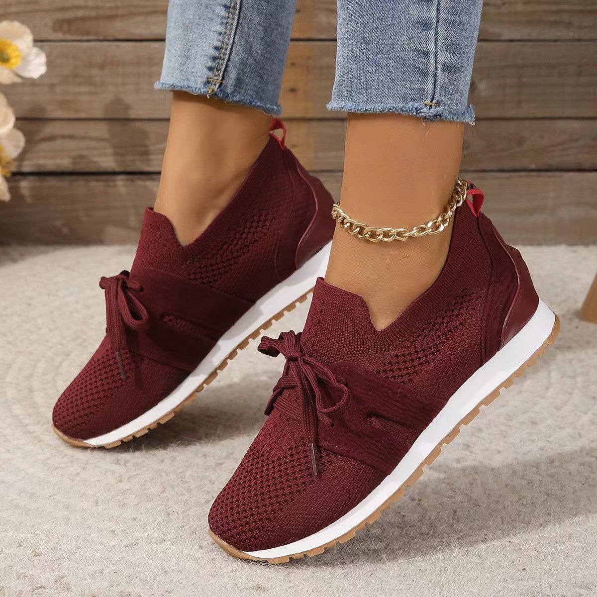 Women's Casual Shoes With Solid Color Sloping Heels For Comfort