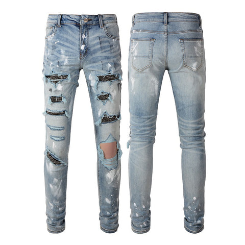 Stretch Retro Ripped Diamond Jeans - Nuri Shopping