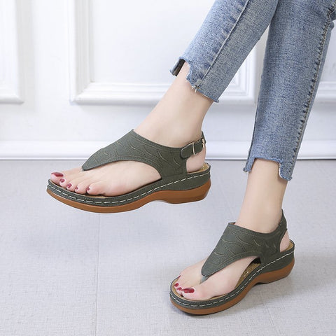 Casual Sandals Women's Wedge Heel Solid Color Flip Flop Sandals